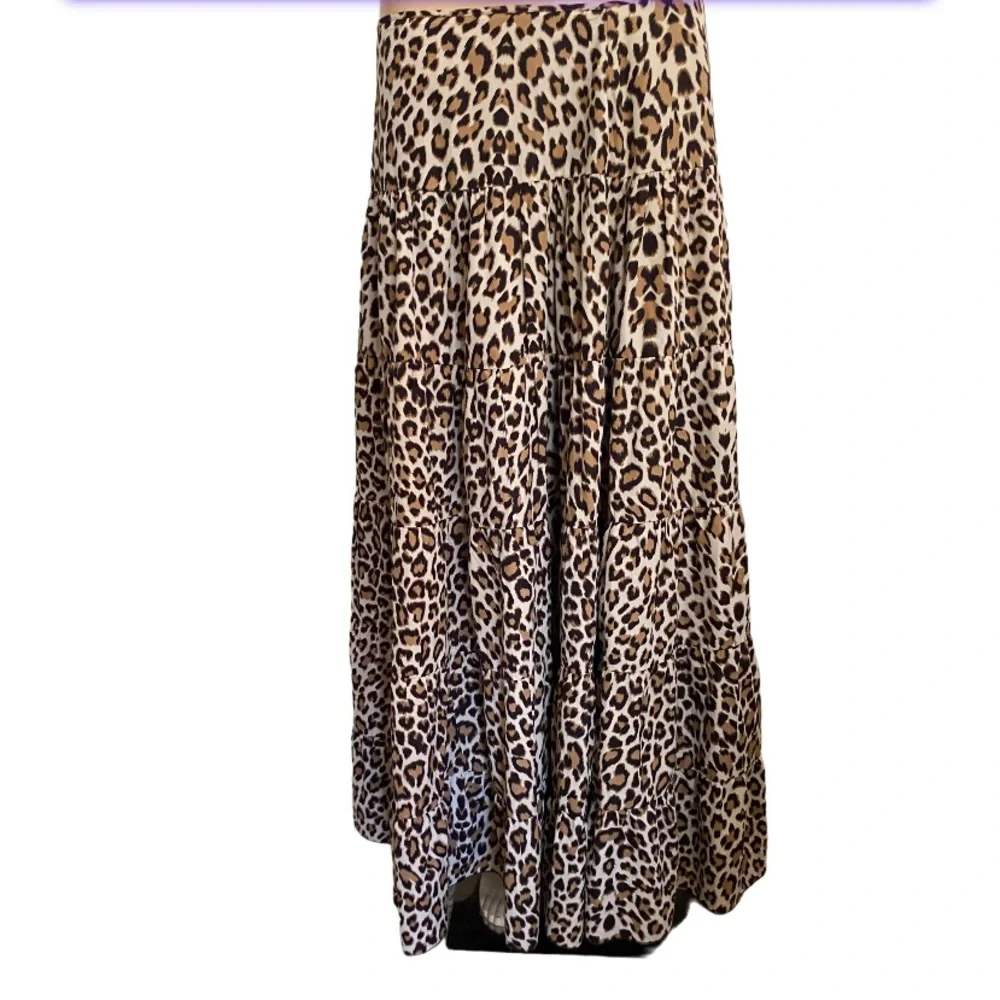 WD NY Animal Print Tiered Lined Full Length Skirt Size 8